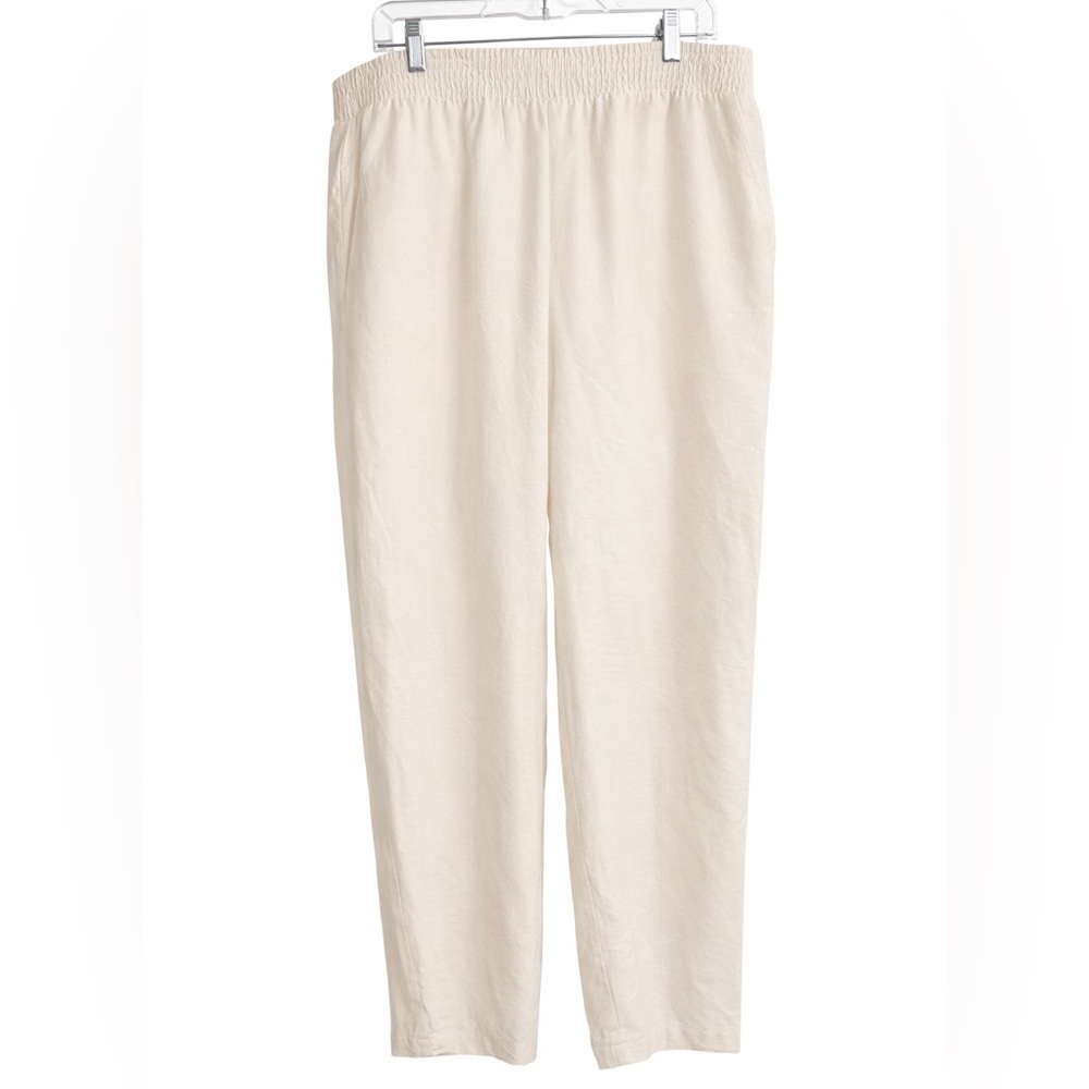 DKNY Rayon Blend Pull On Pants Elastic Waist Ivory Minimalist XL NWT